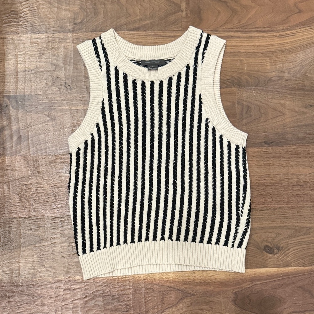 French Connection Black and Cream Striped Vest